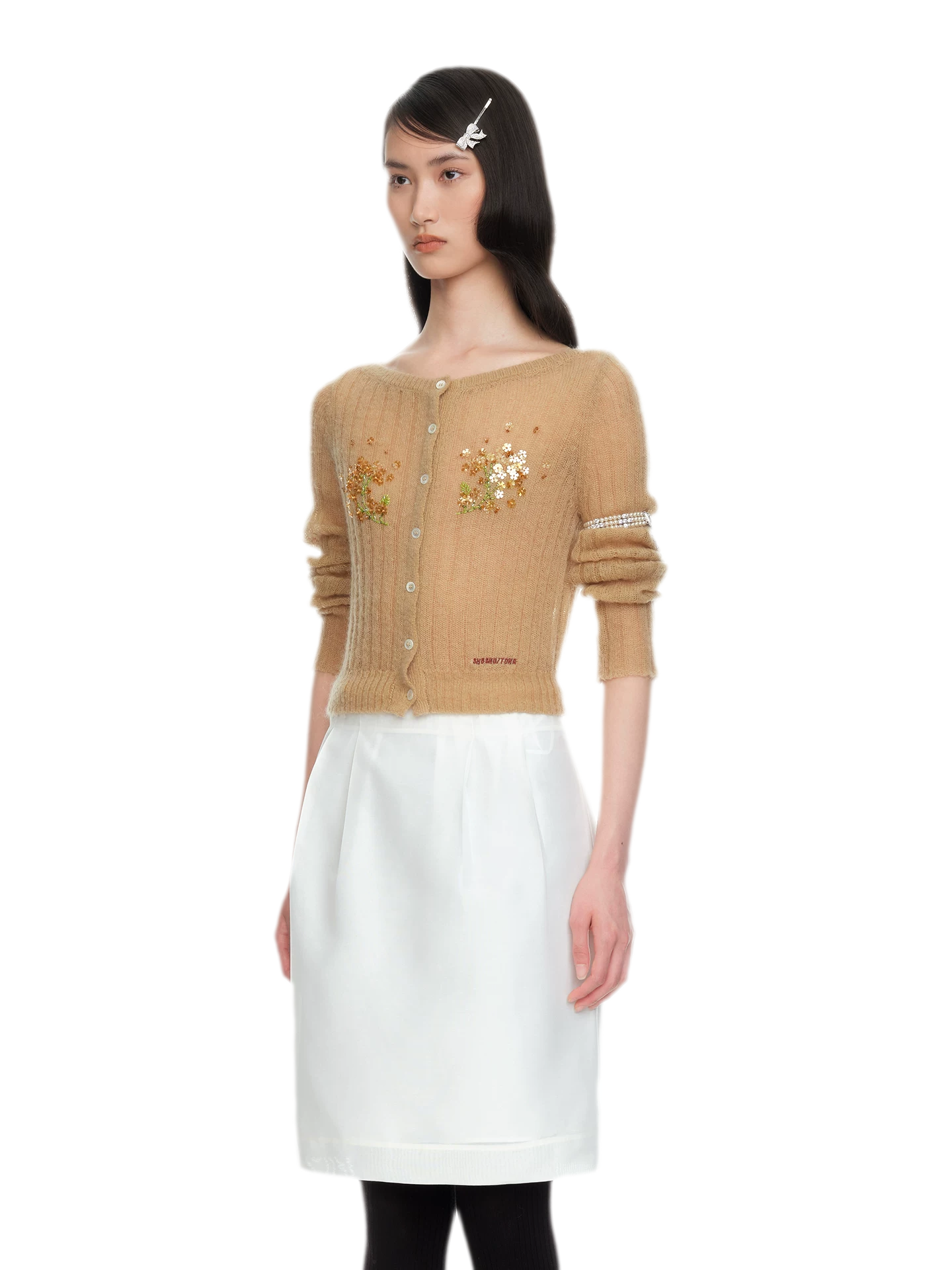 Beaded Floral Fitted Knit Top