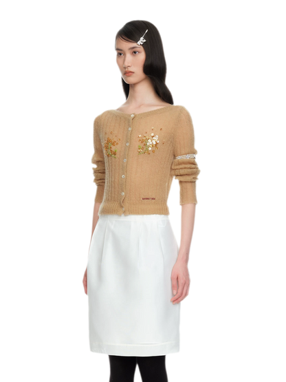Beaded Floral Fitted Knit Top