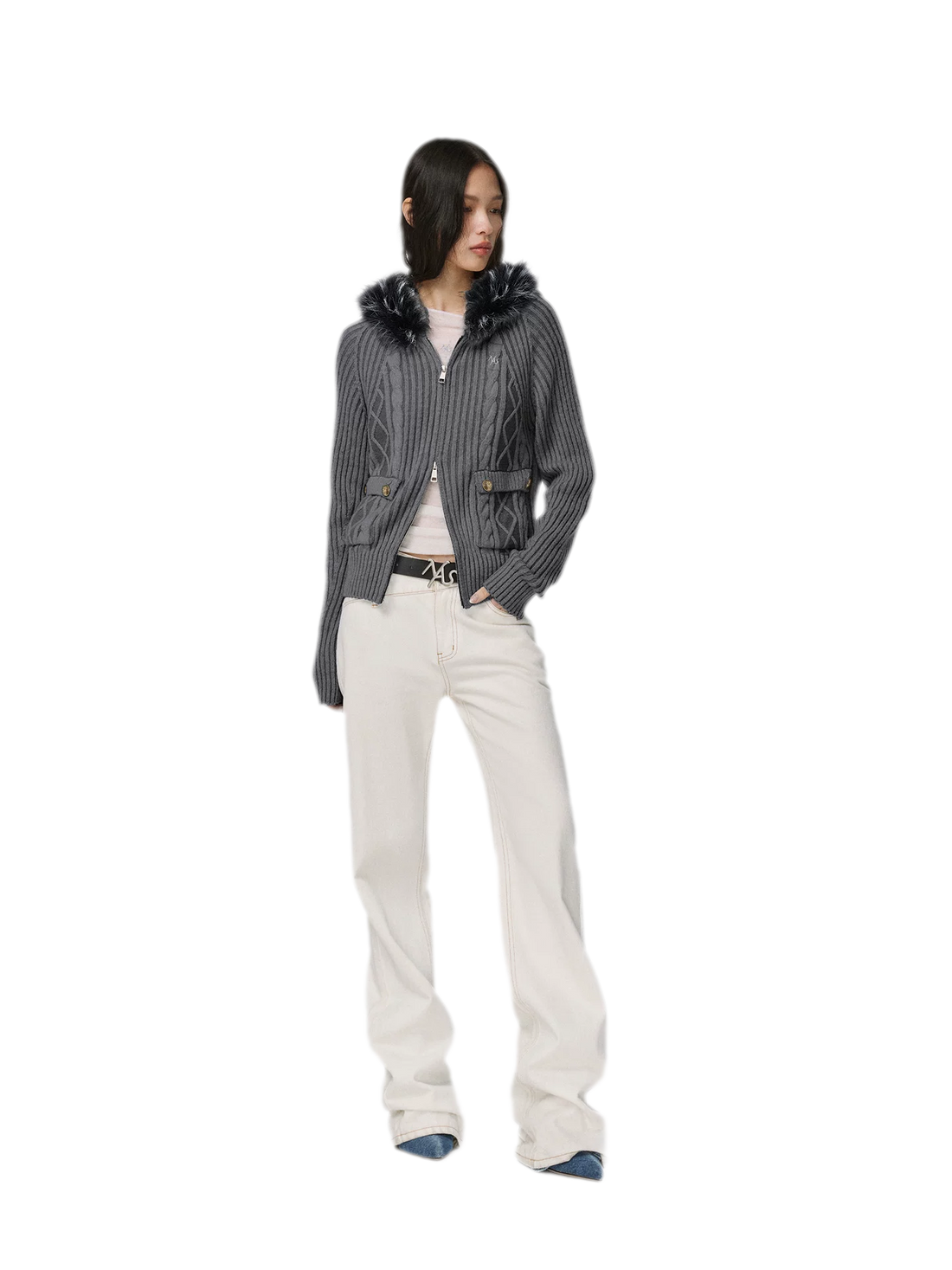 Cable-Knit Fitted Hooded Cardigan
