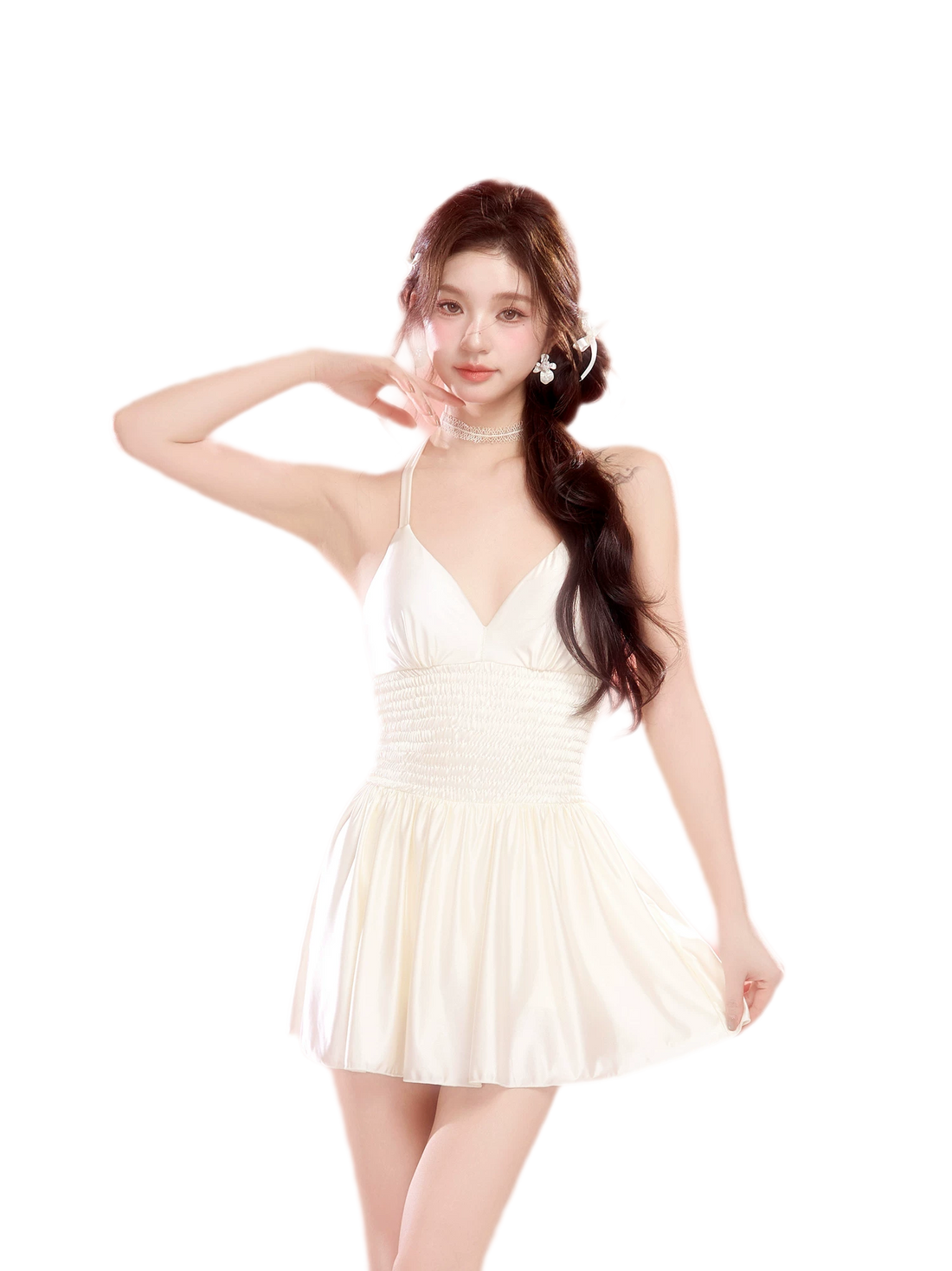 V-Neck Ruched Swim Dress