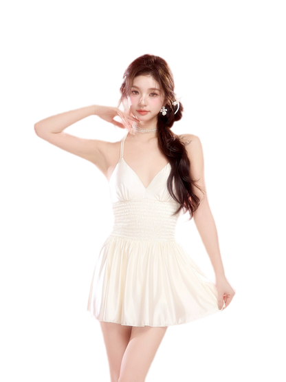 V-Neck Ruched Swim Dress