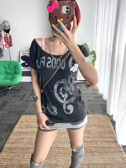做舊印花修身T恤