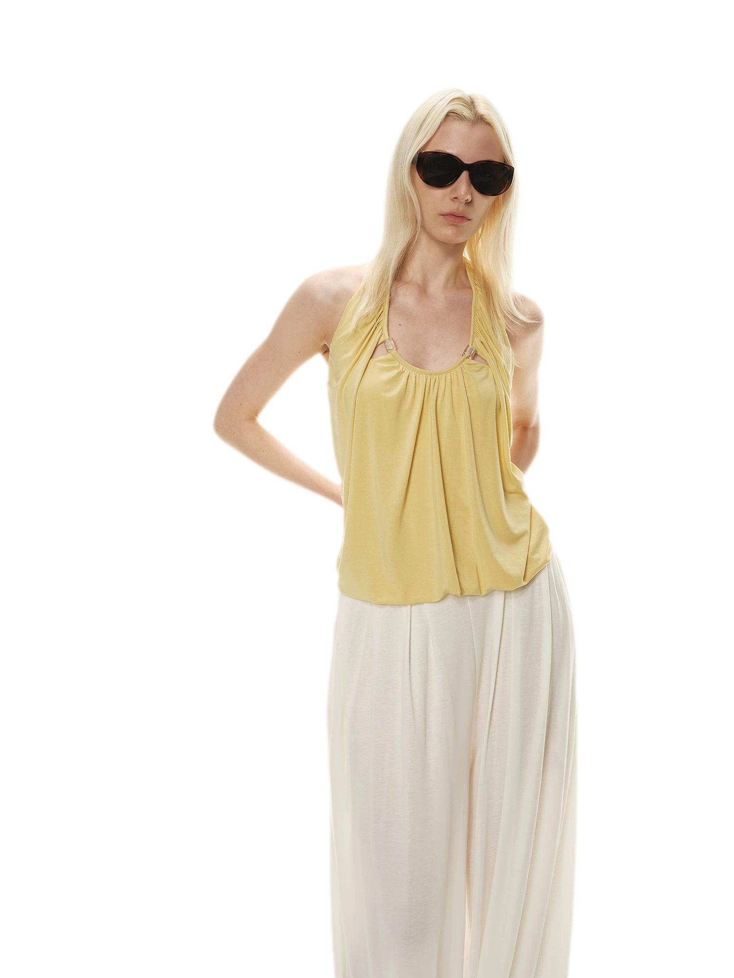 Modal Draped Halter Top with Pearl Neckline