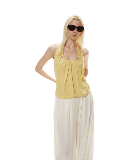Modal Draped Halter Top with Pearl Neckline