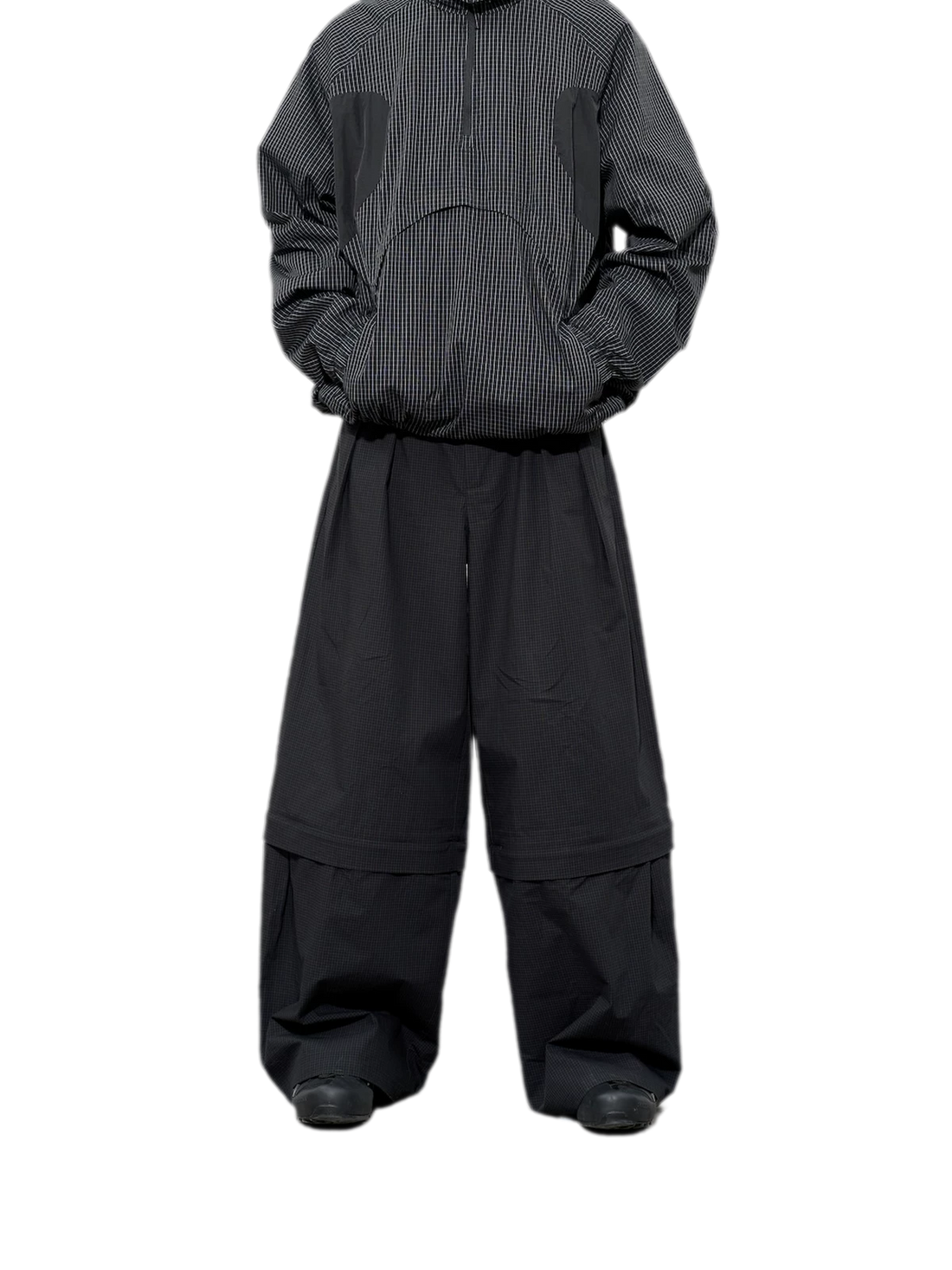 Detachable Check Straight-Leg Trousers