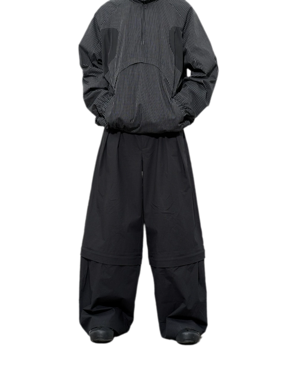 Detachable Check Straight-Leg Trousers
