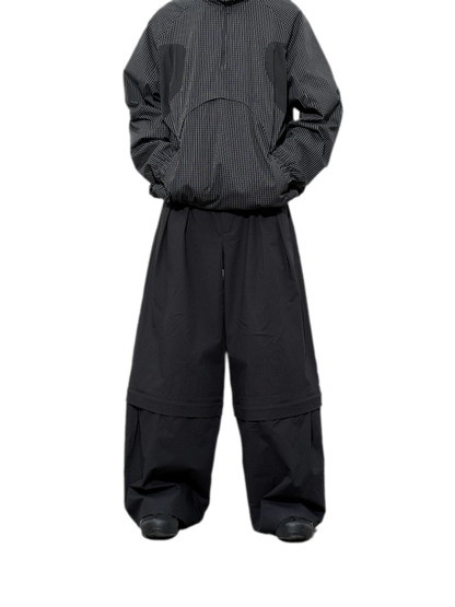 Detachable Check Straight-Leg Trousers