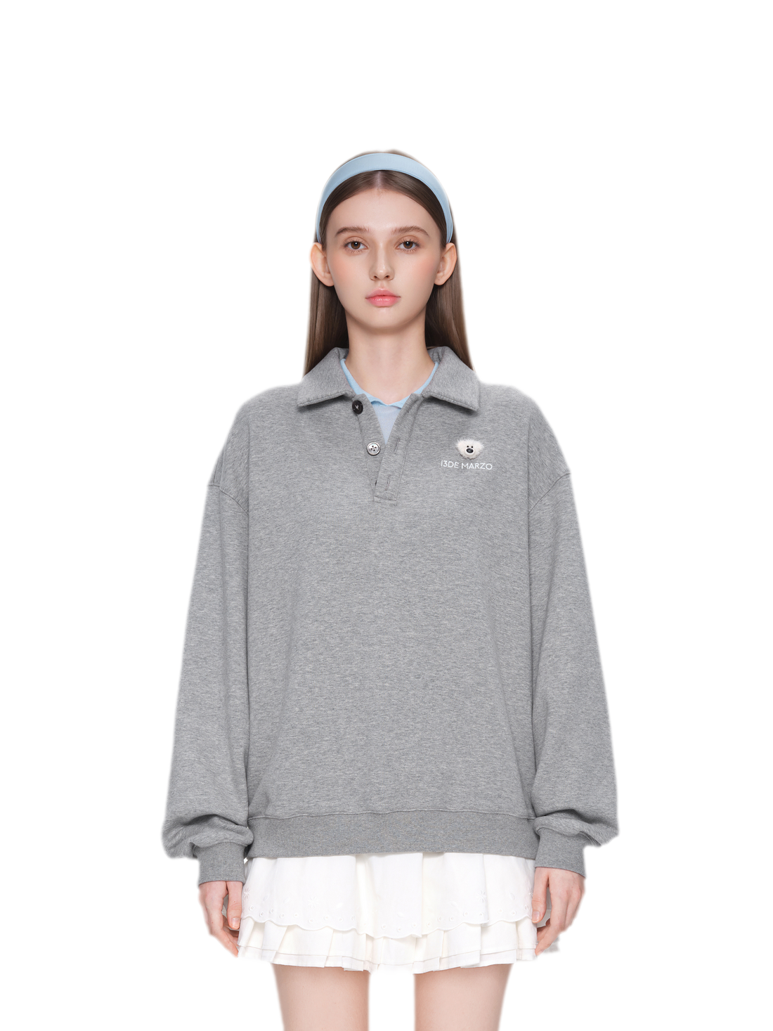 Textured Loose Polo Sweatshirt
