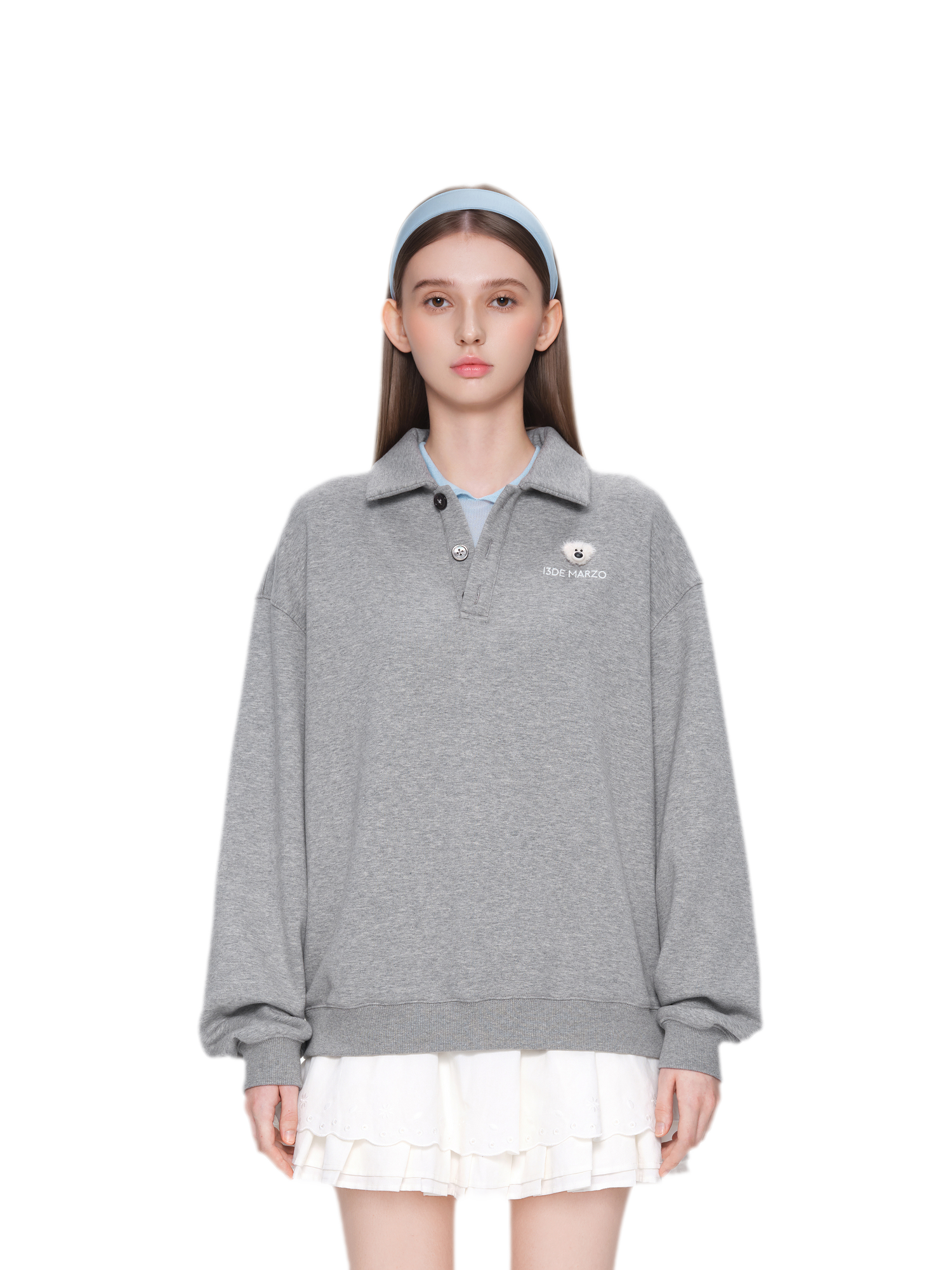 Textured Loose Polo Sweatshirt