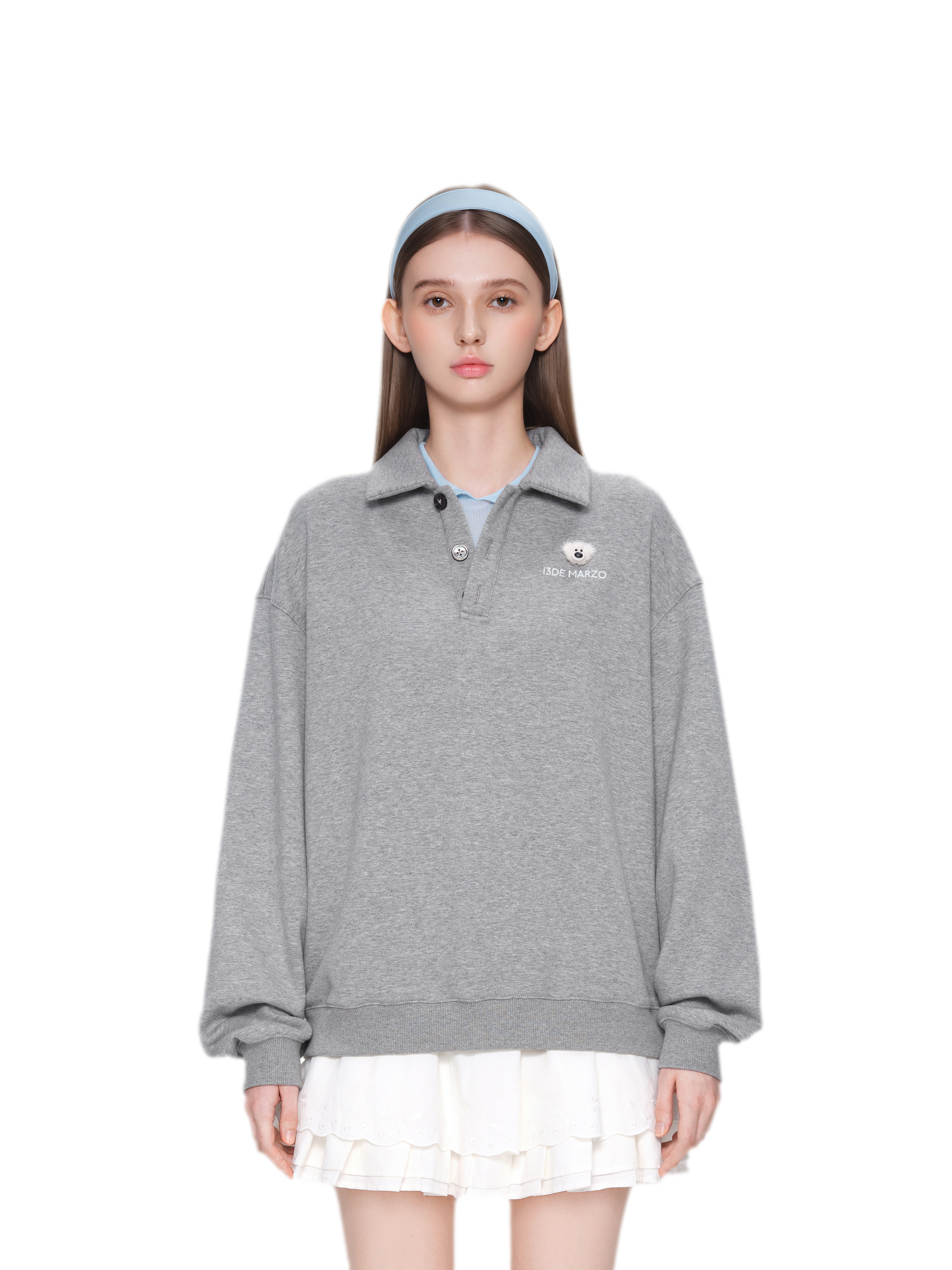 Textured Loose Polo Sweatshirt