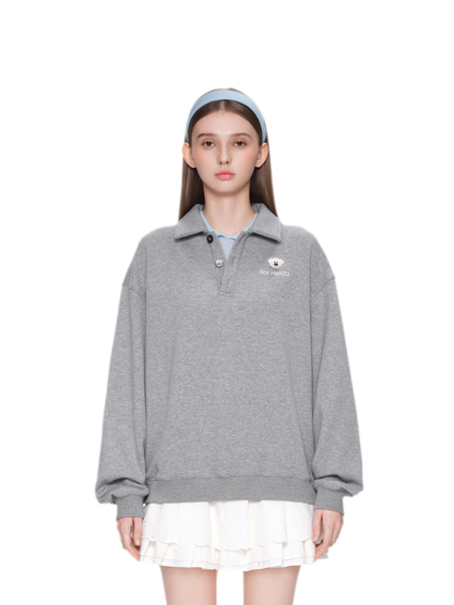 Textured Loose Polo Sweatshirt