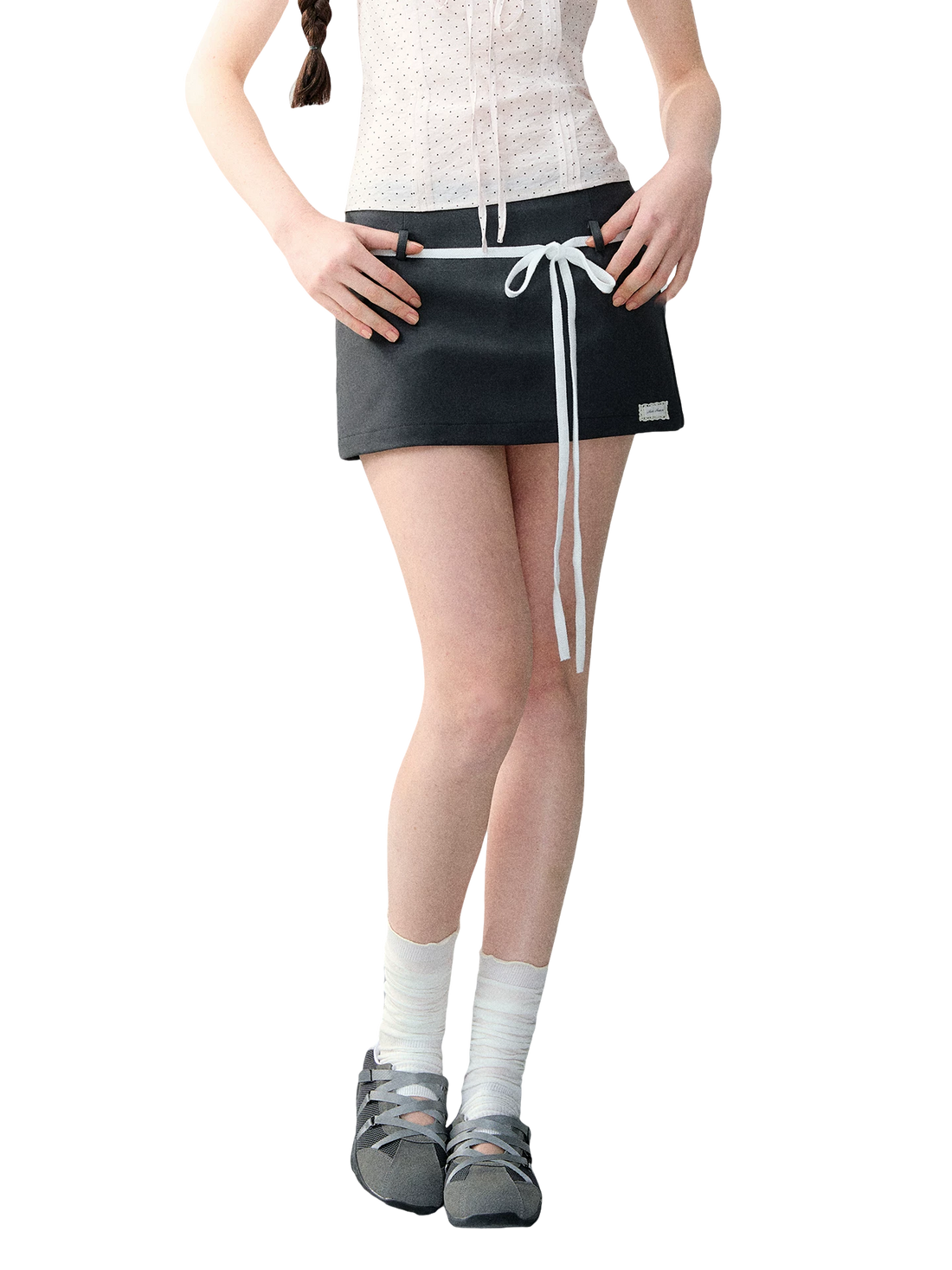 Korean Style Color-Block Tie Waist Shorts Skirt