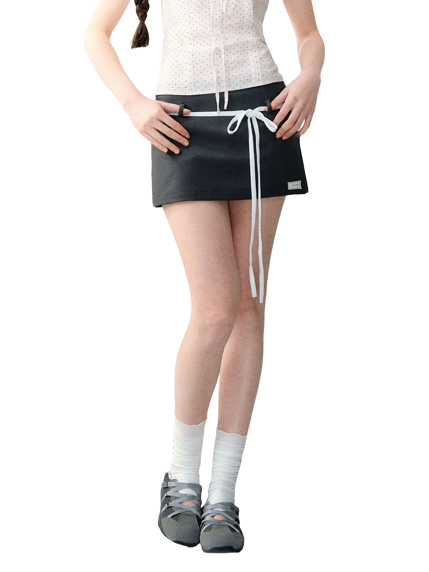 Korean Style Color-Block Tie Waist Shorts Skirt