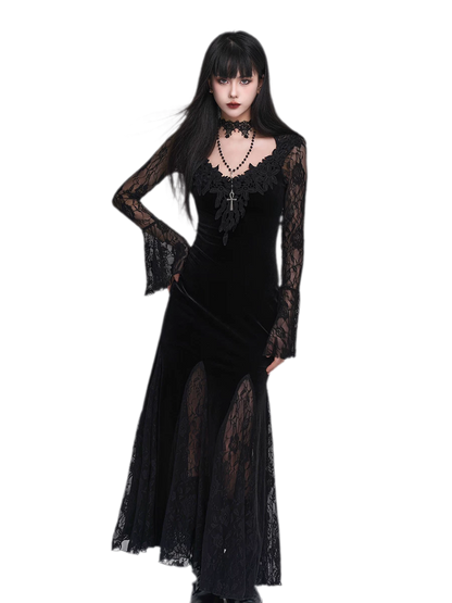 Lace-Sleeve Mermaid Gothic Dress
