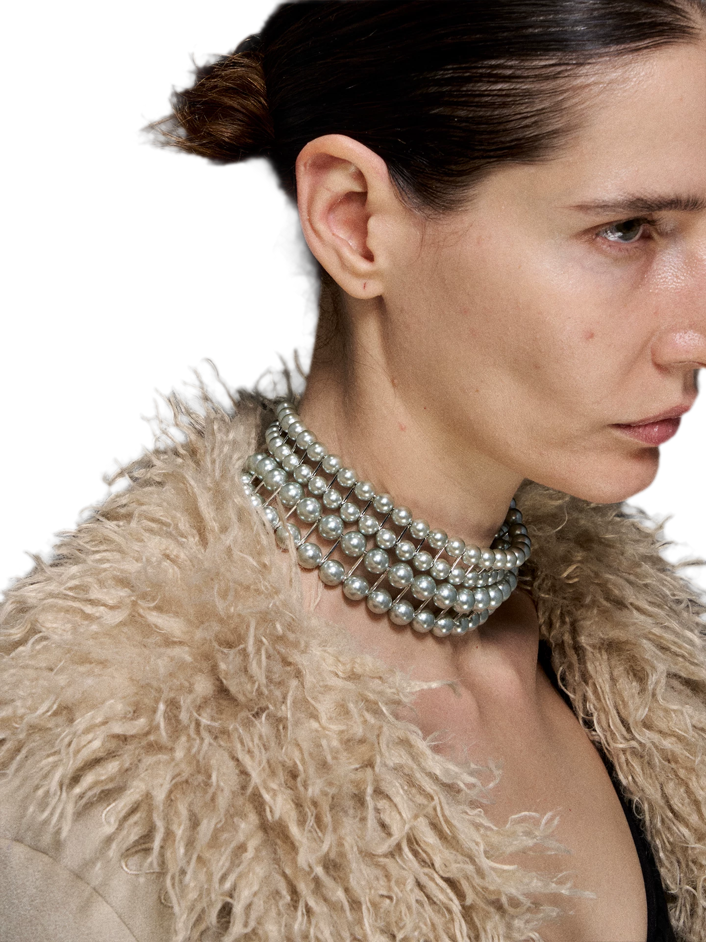 M2M Original Vintage Double Layer Pearl Metal Choker