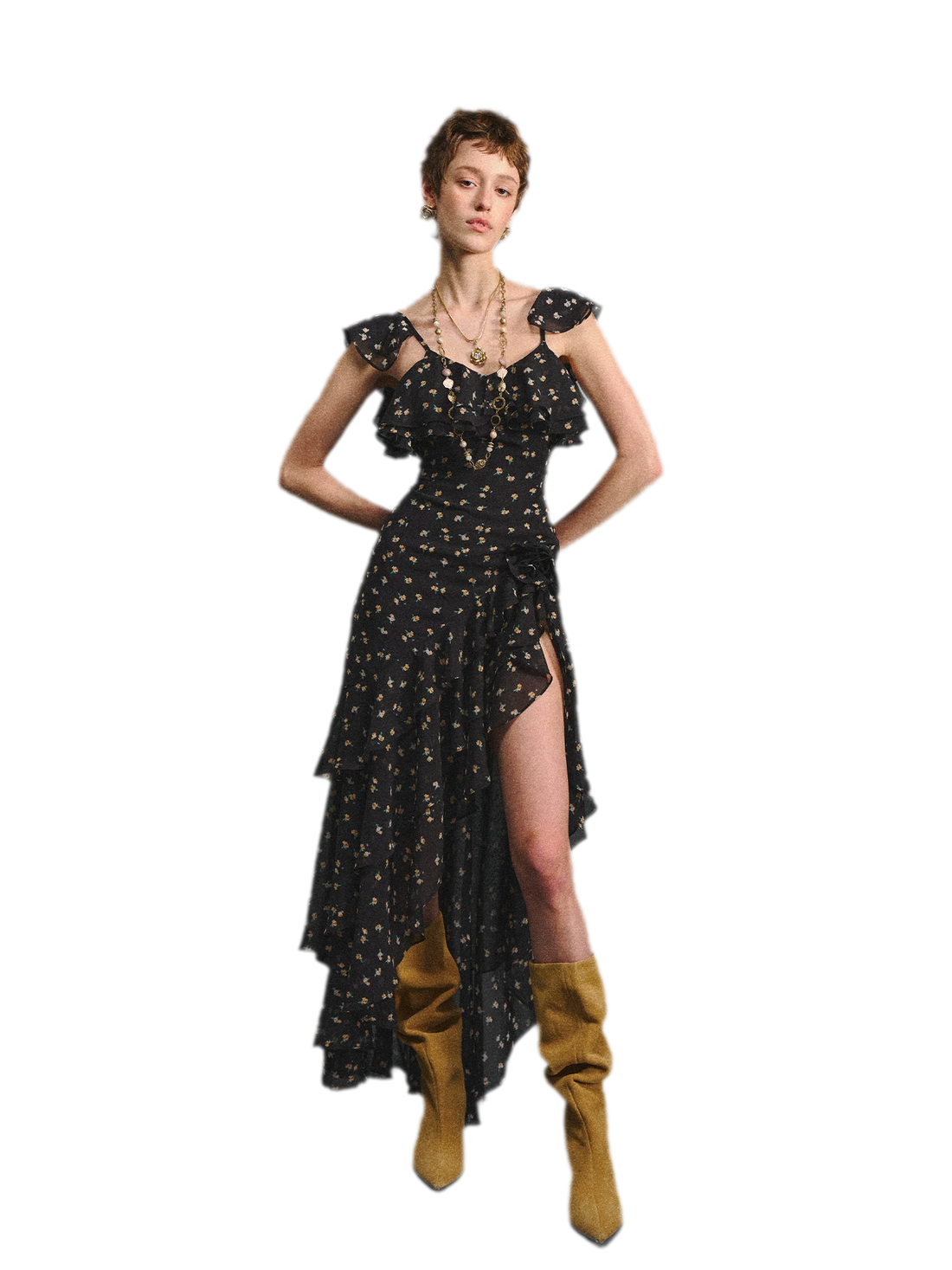 Floral Backless Ruffle Dress
