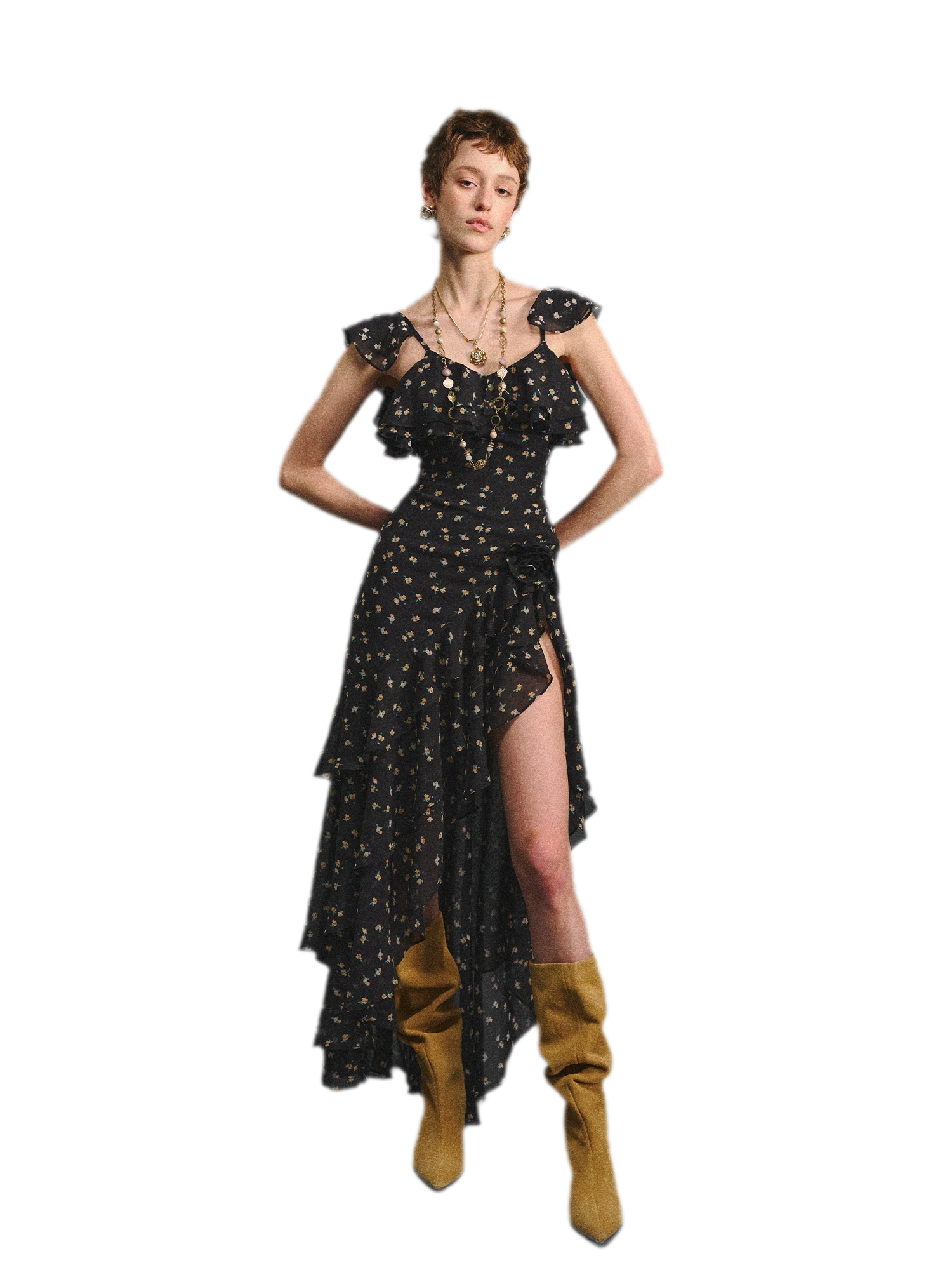 Floral Backless Ruffle Dress