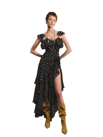 Floral Backless Ruffle Dress
