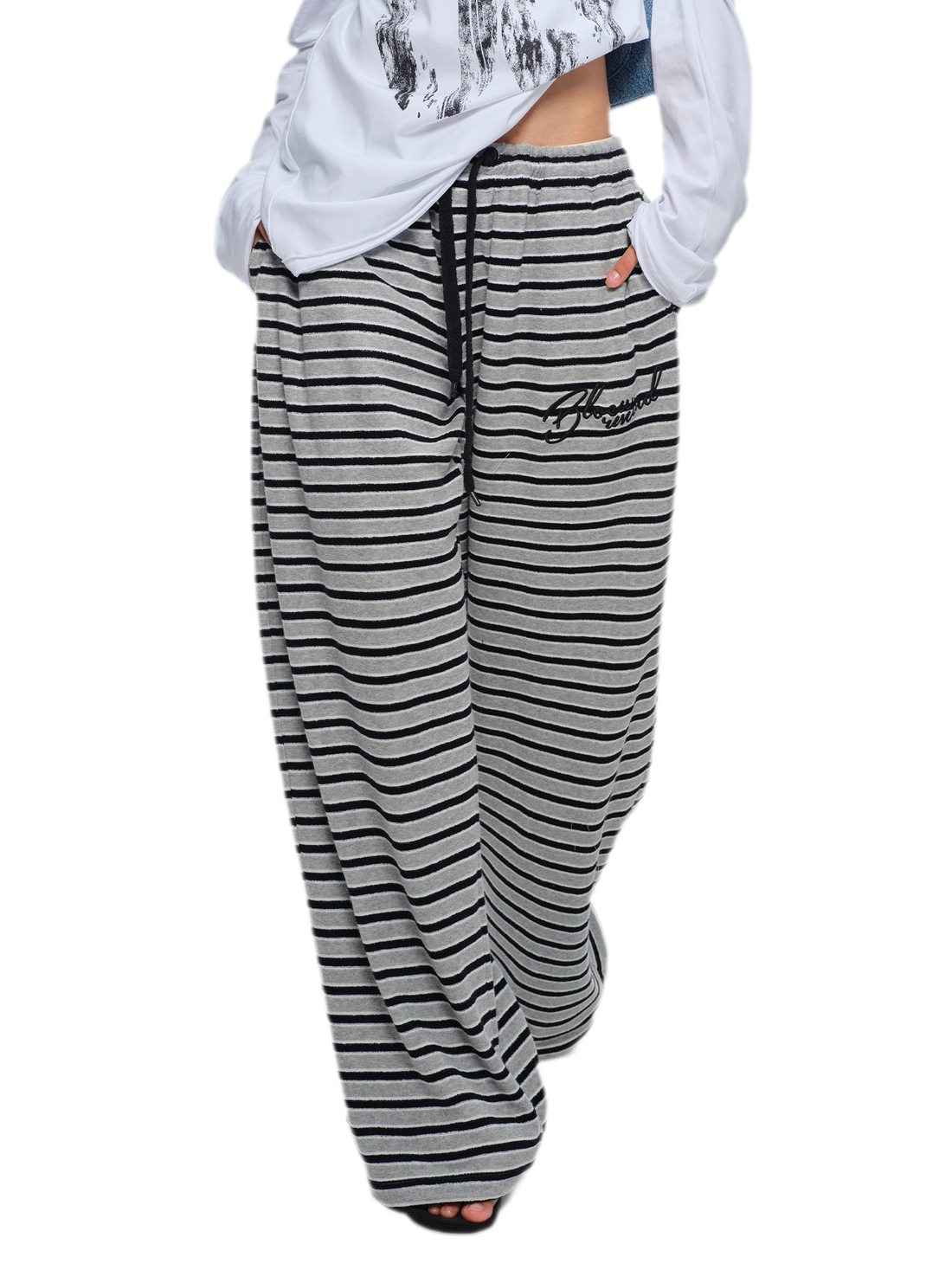 Embroidered Stripe Wide-Leg Pants