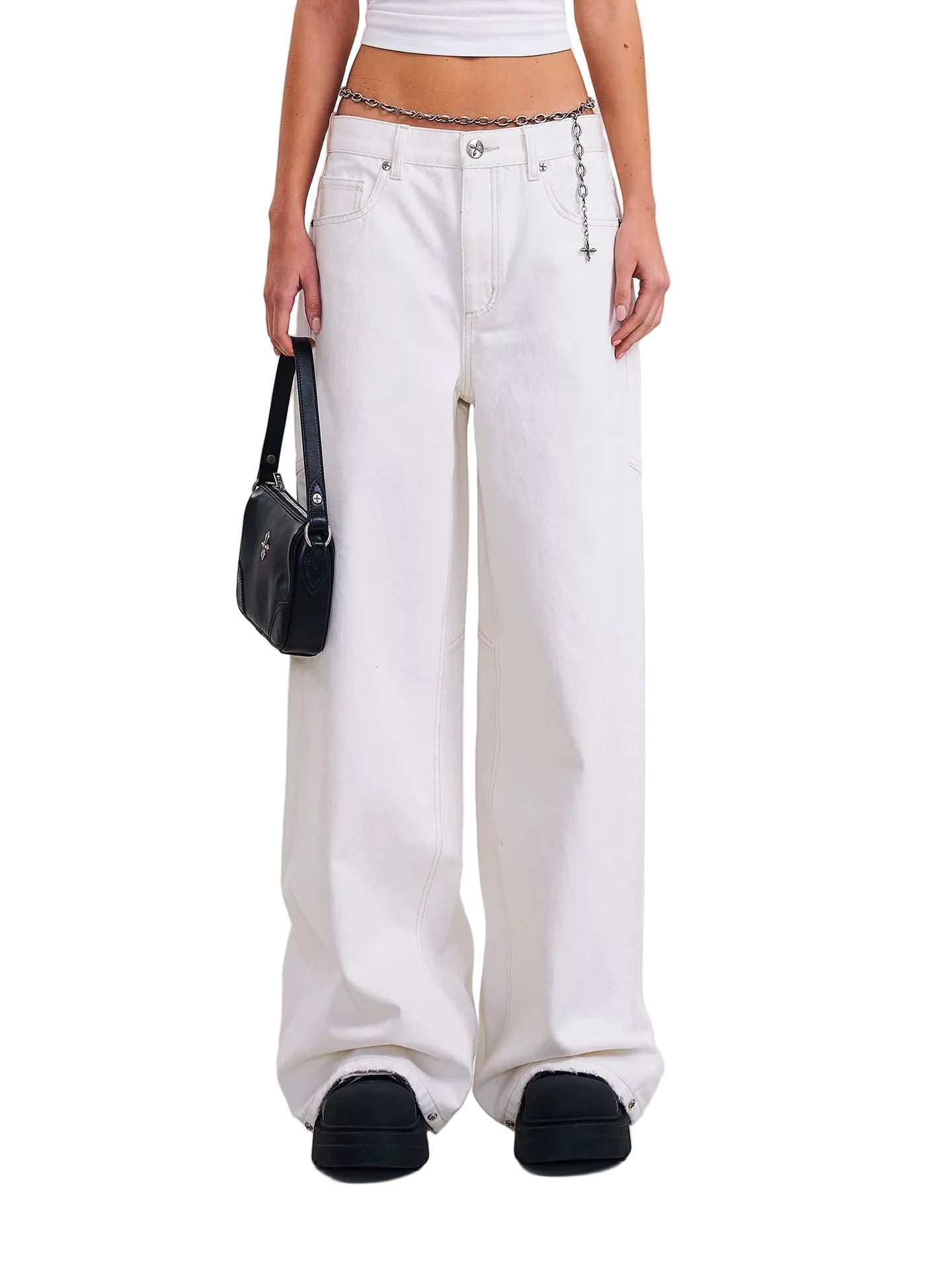 Classic Black and White Wide Leg Jeans