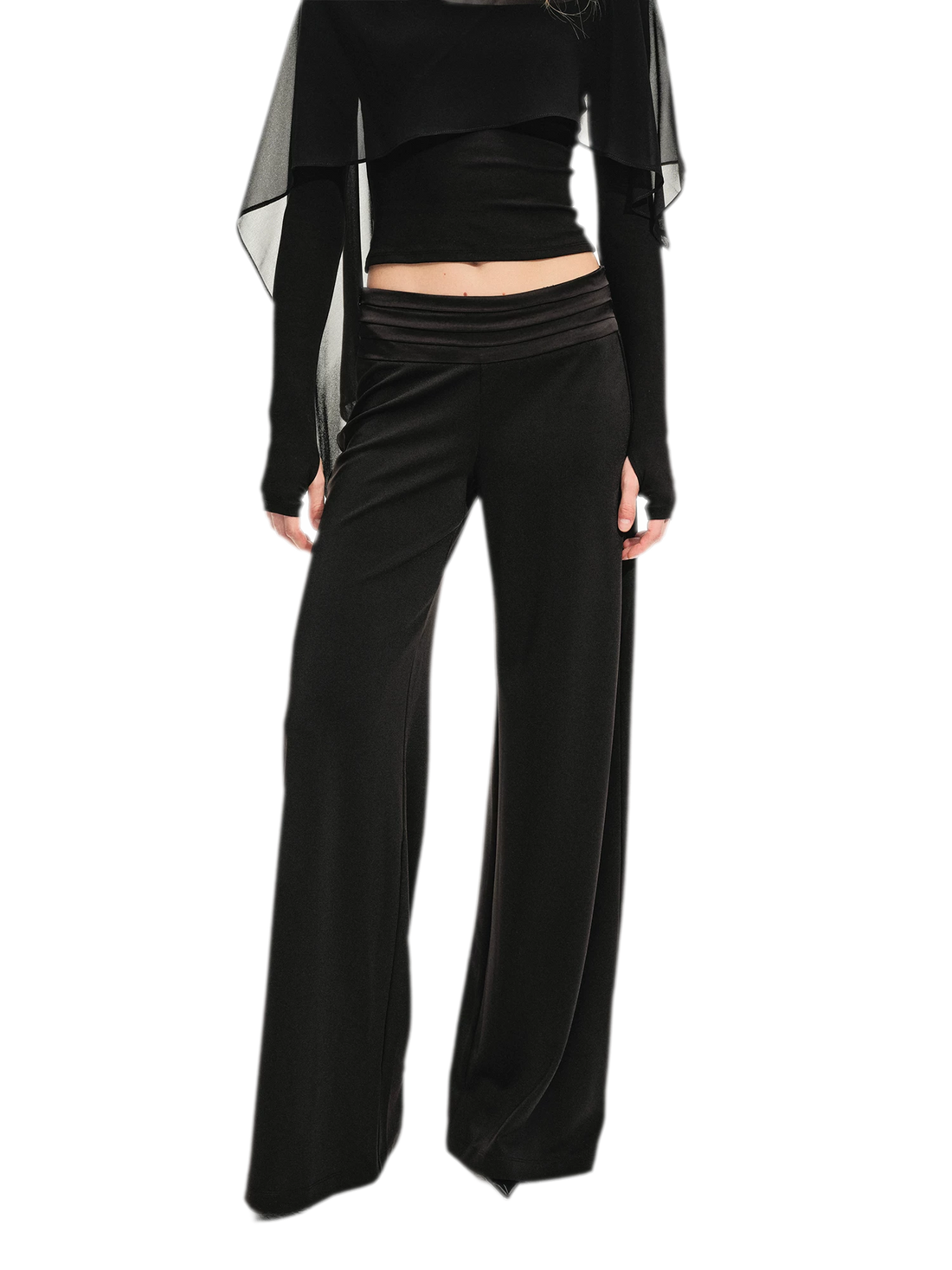 Satin Folded Wide-Leg Trousers