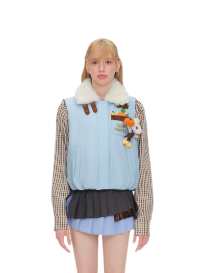 Textured Faux-Fur Collar Vest