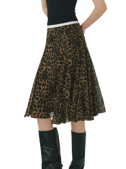 Flowing Leopard Print Midi Skirt