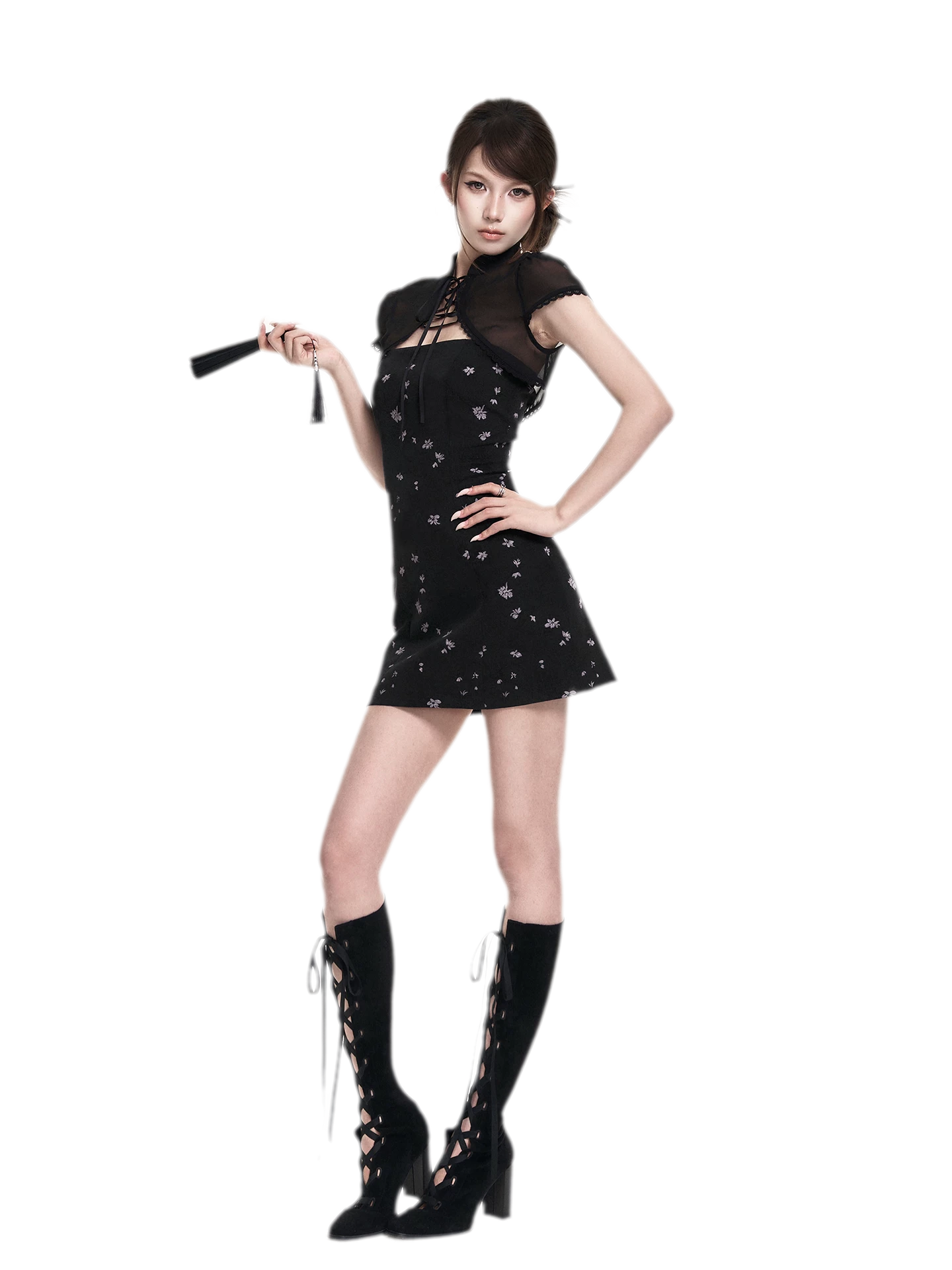 Black Iris Qipao Set