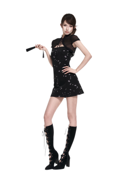 Black Iris Qipao Set