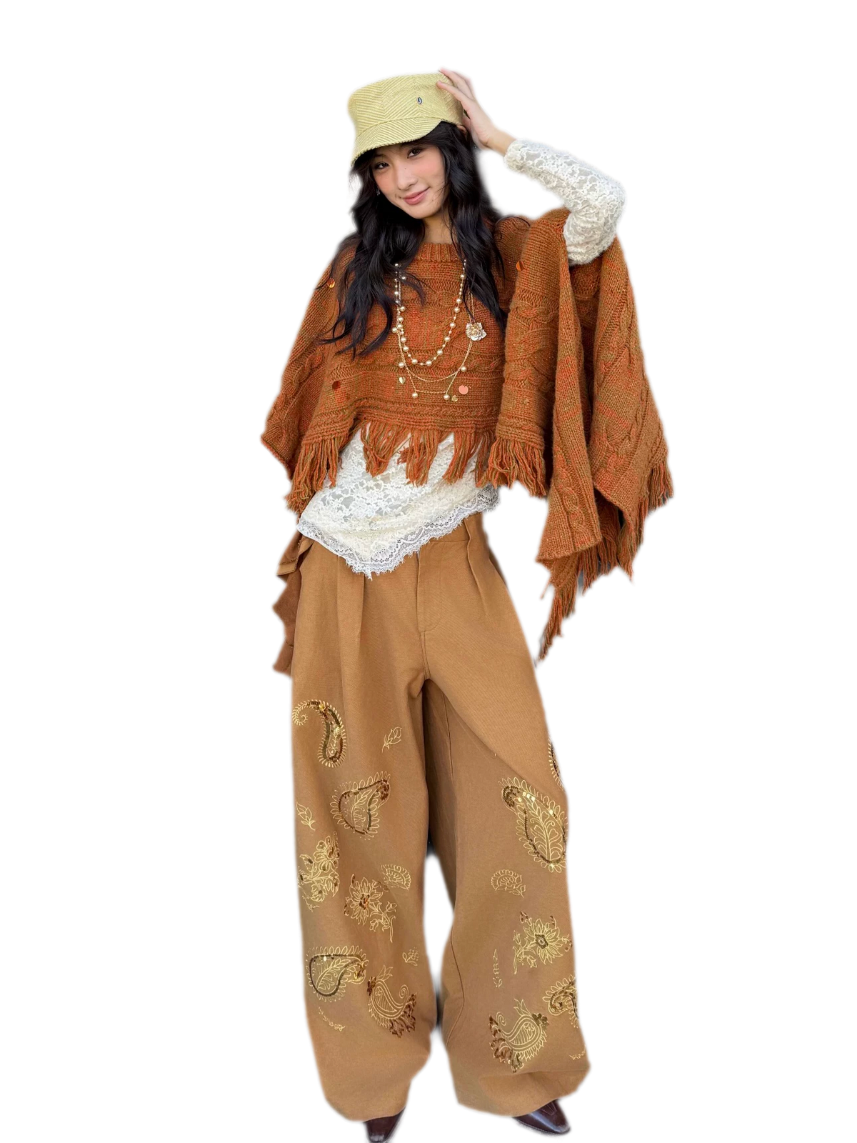 Sequin Paisley Wide-Leg Pants
