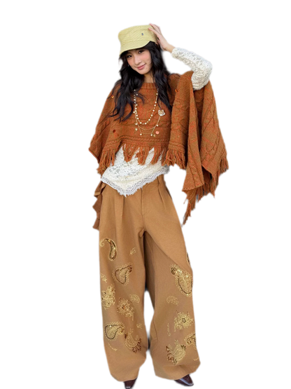 Sequin Paisley Wide-Leg Pants