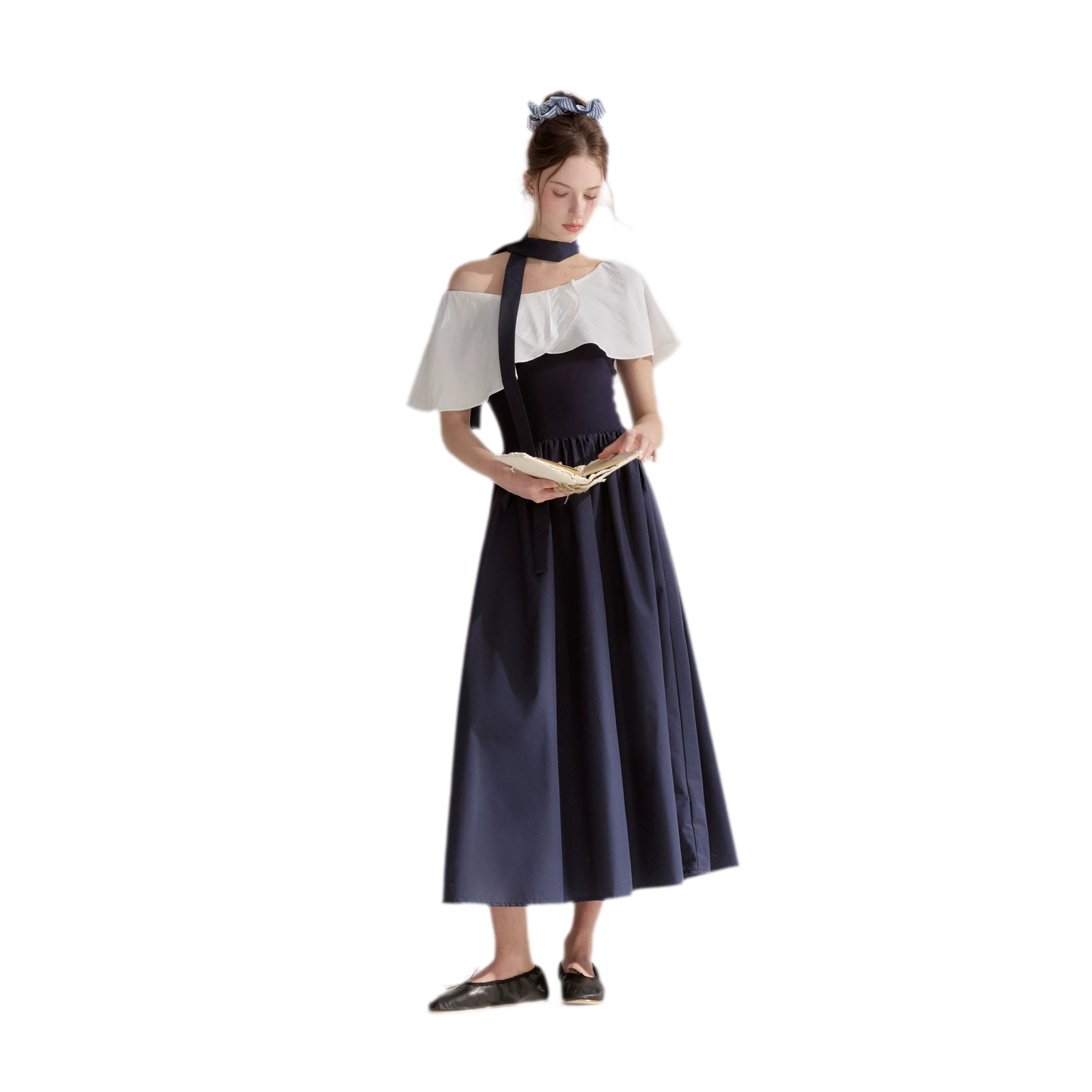Cape Ribbon Ruffle Dress