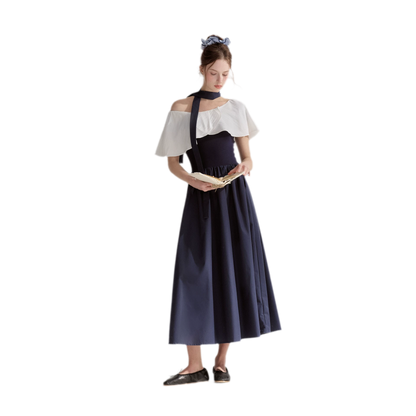 Cape Ribbon Ruffle Dress
