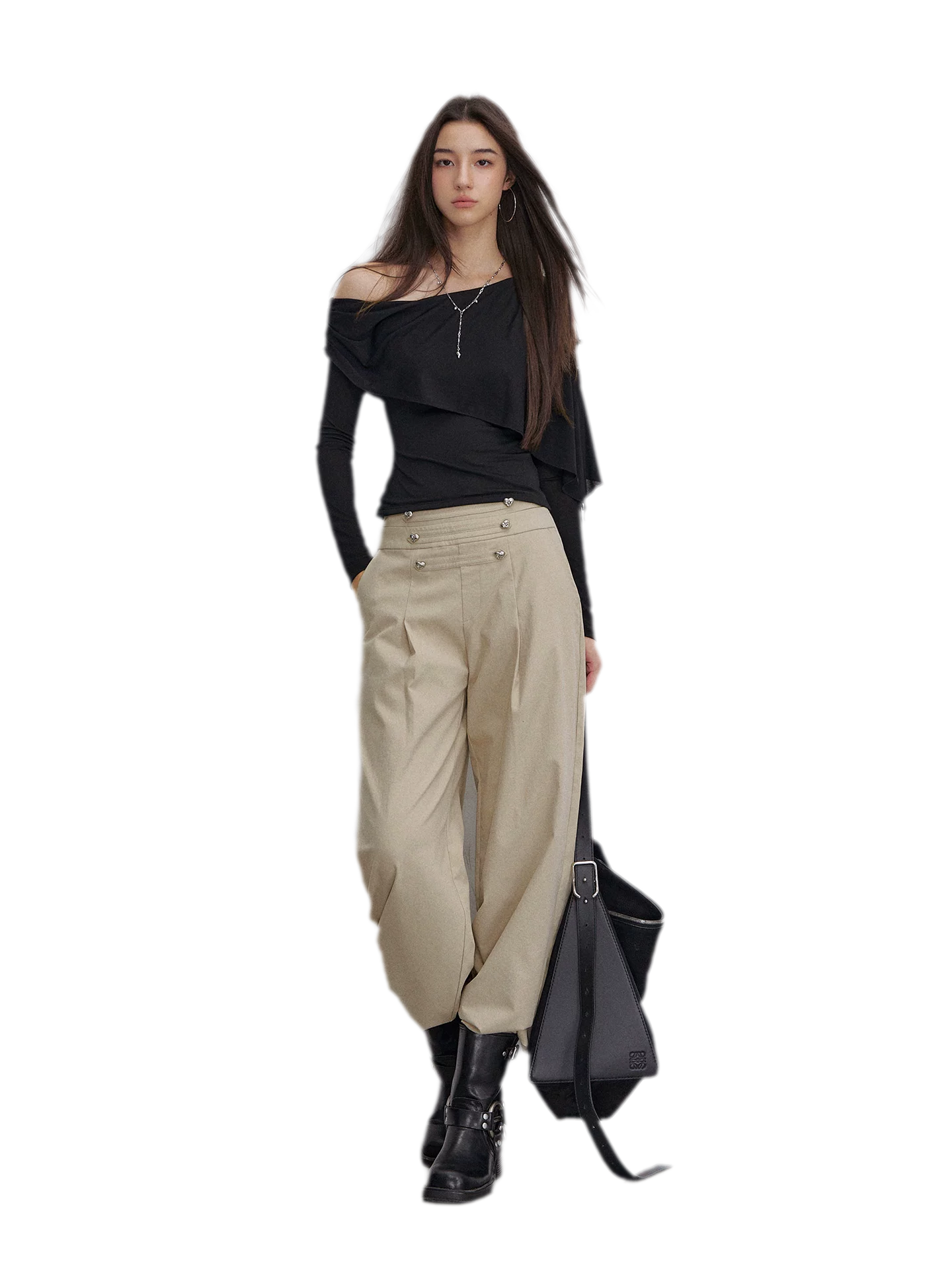 Asymmetrical Button Shoulder Top