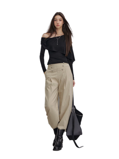 Asymmetrical Button Shoulder Top