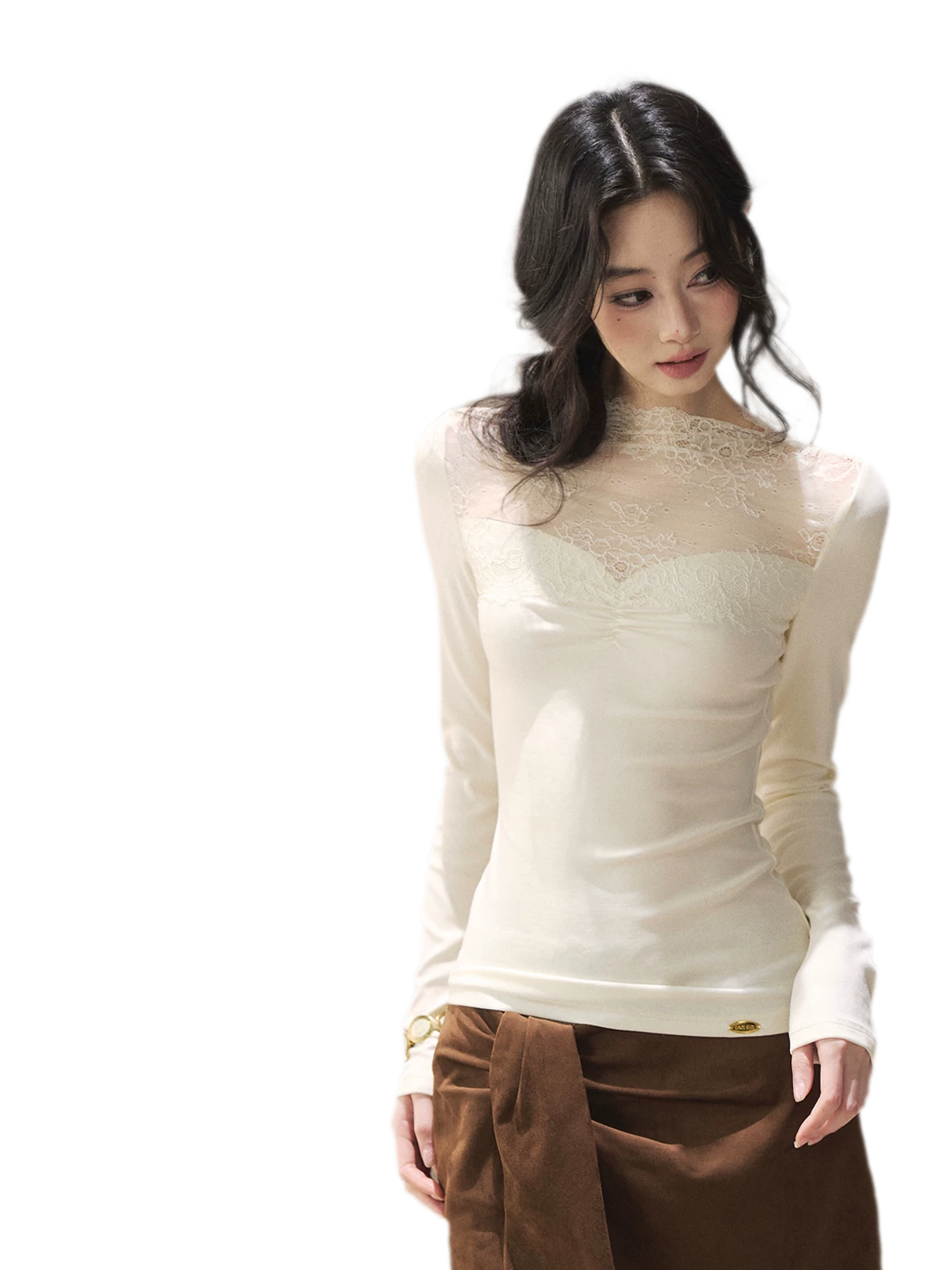 Sheer Lace Mock Neck Top