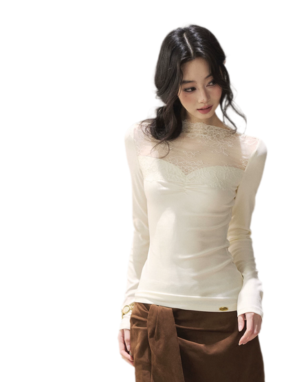 Sheer Lace Mock Neck Top