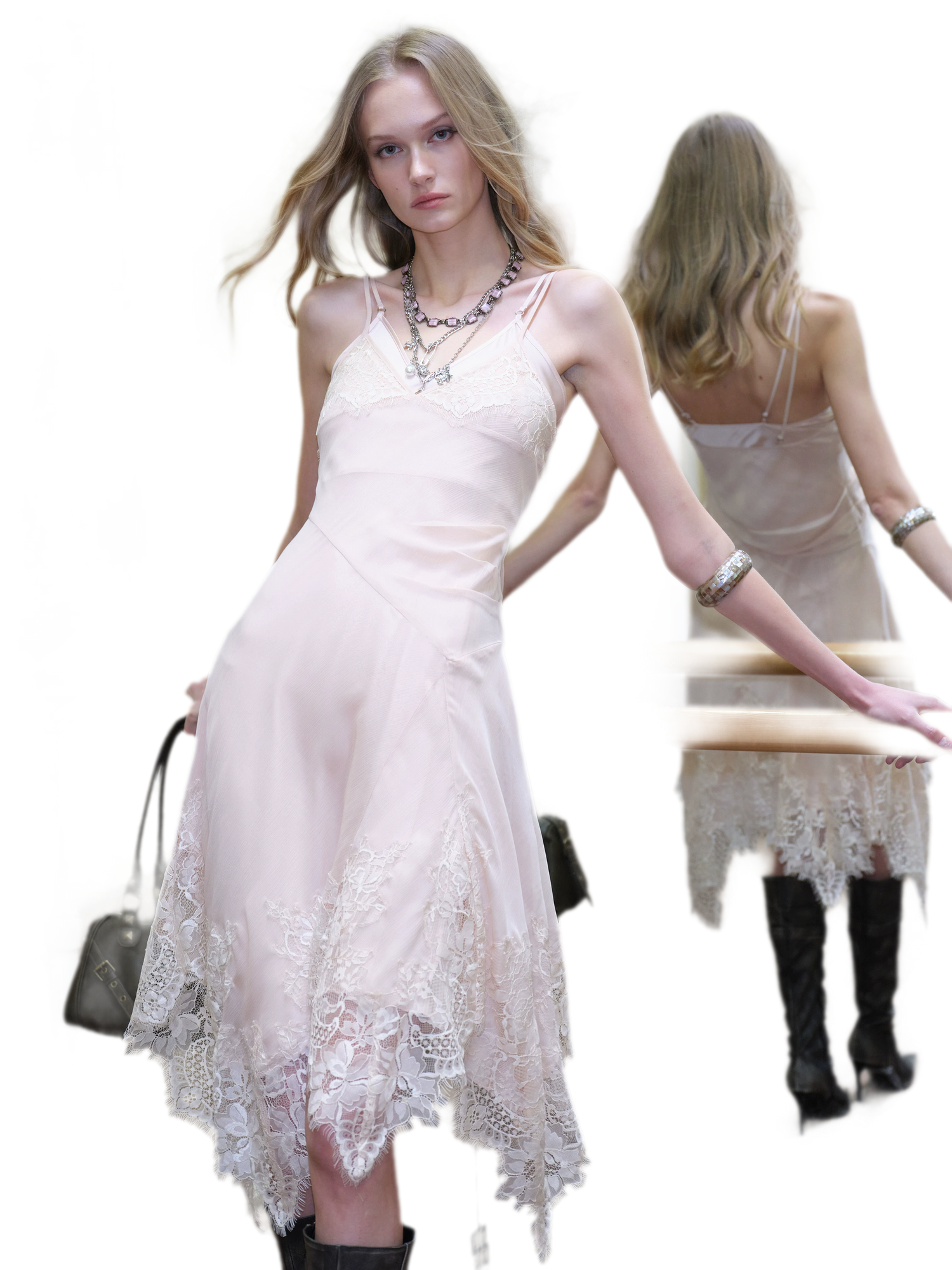 Lace Hem Layered V-Neck Camisole Dress