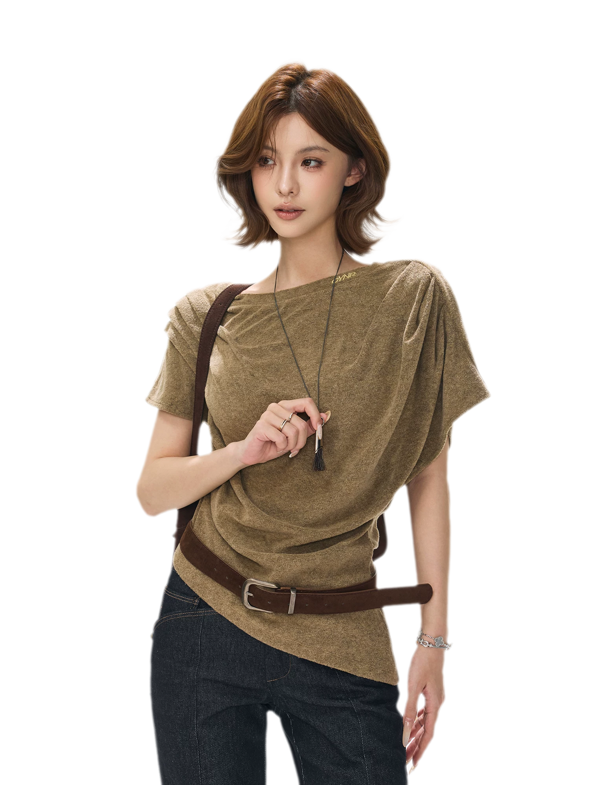 Gathered Collar Batwing Sweater