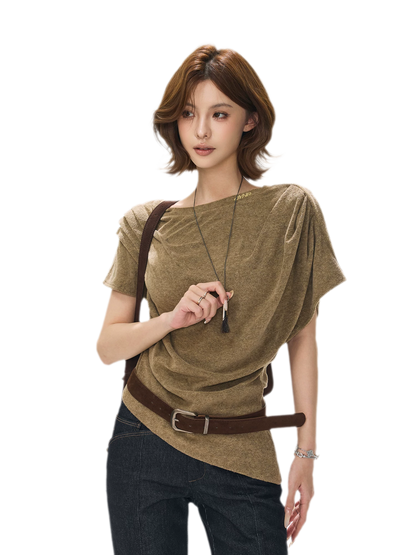 Gathered Collar Batwing Sweater