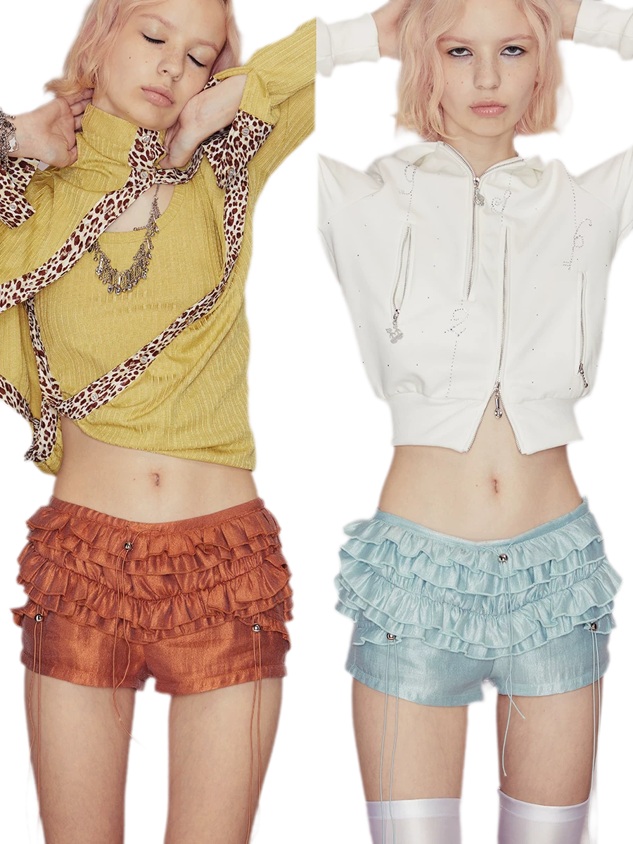 Layered Ruffle Low-Rise Shorts