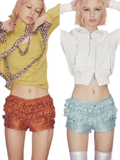 Layered Ruffle Low-Rise Shorts