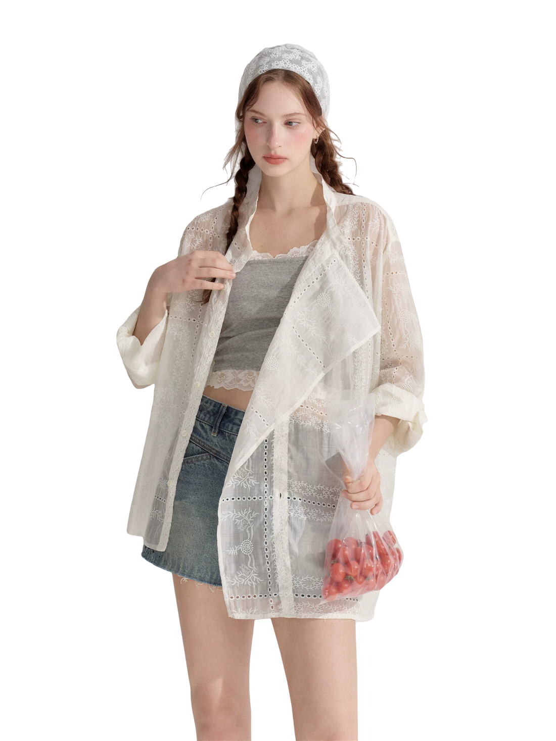 Hollow Embroidered Long Sleeve Sun Protection Shirt