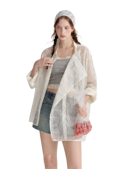 Hollow Embroidered Long Sleeve Sun Protection Shirt