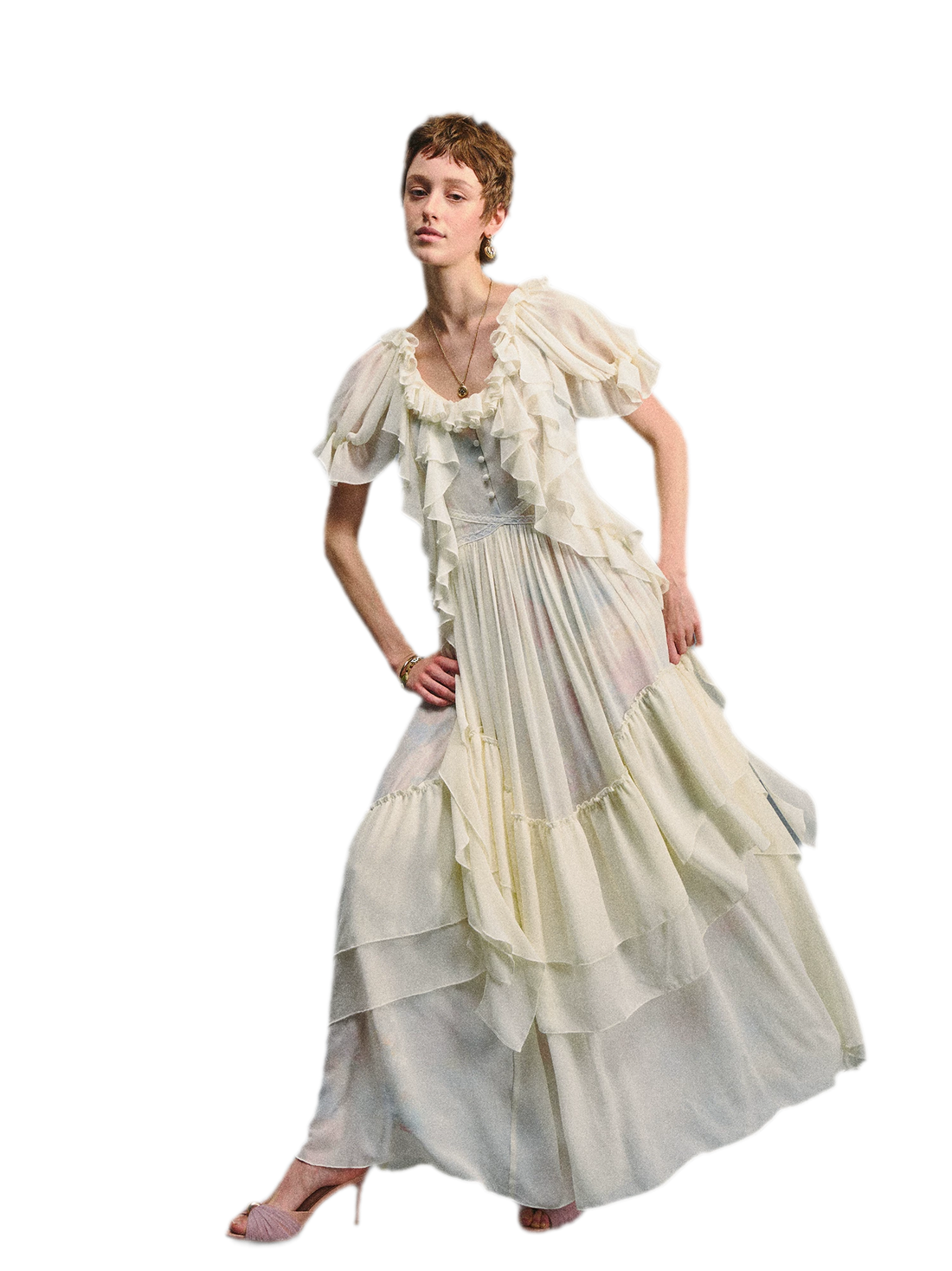 Ruffled Lace Chiffon Dress