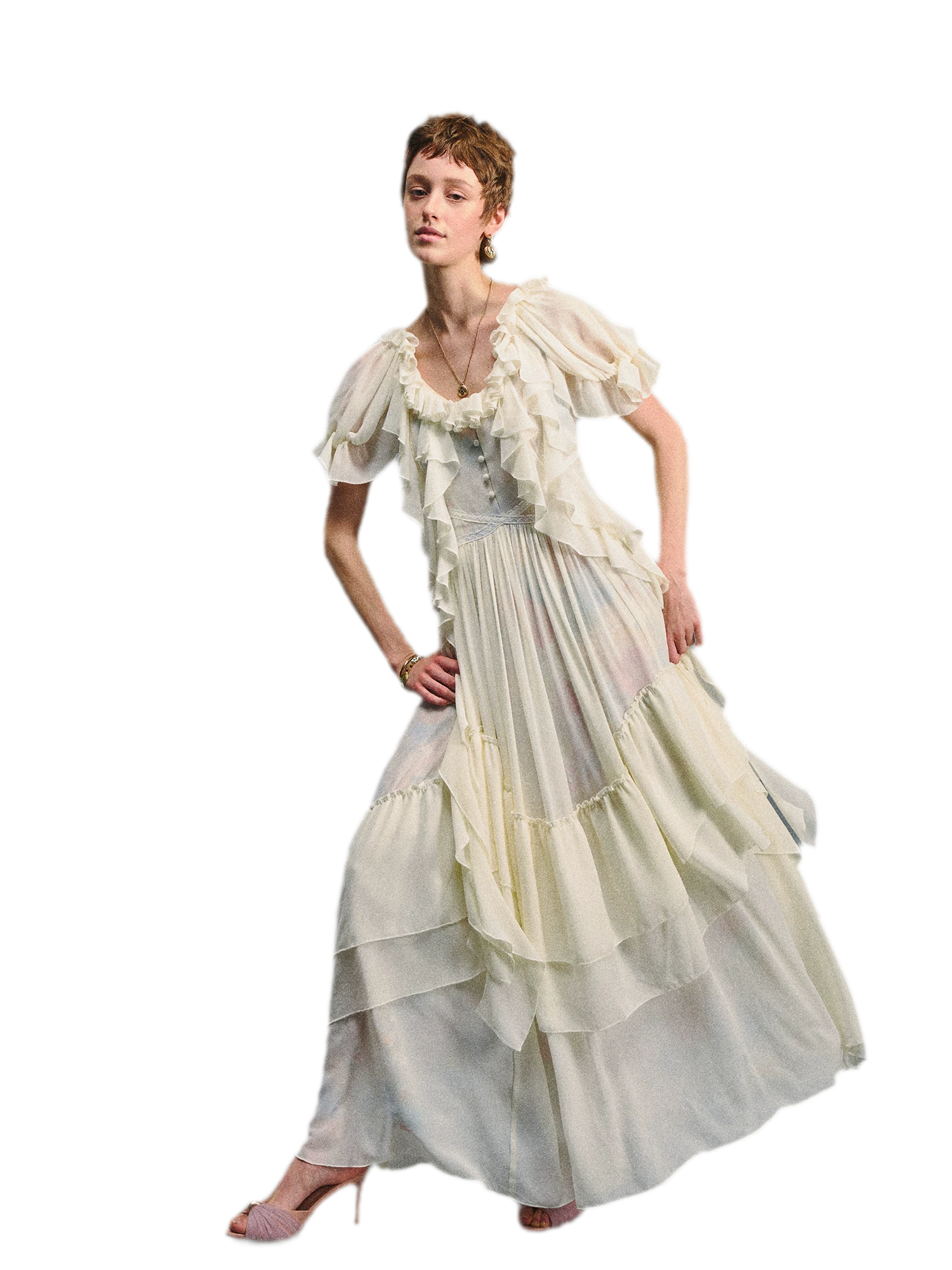 Ruffled Lace Chiffon Dress