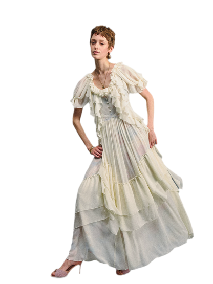 Ruffled Lace Chiffon Dress
