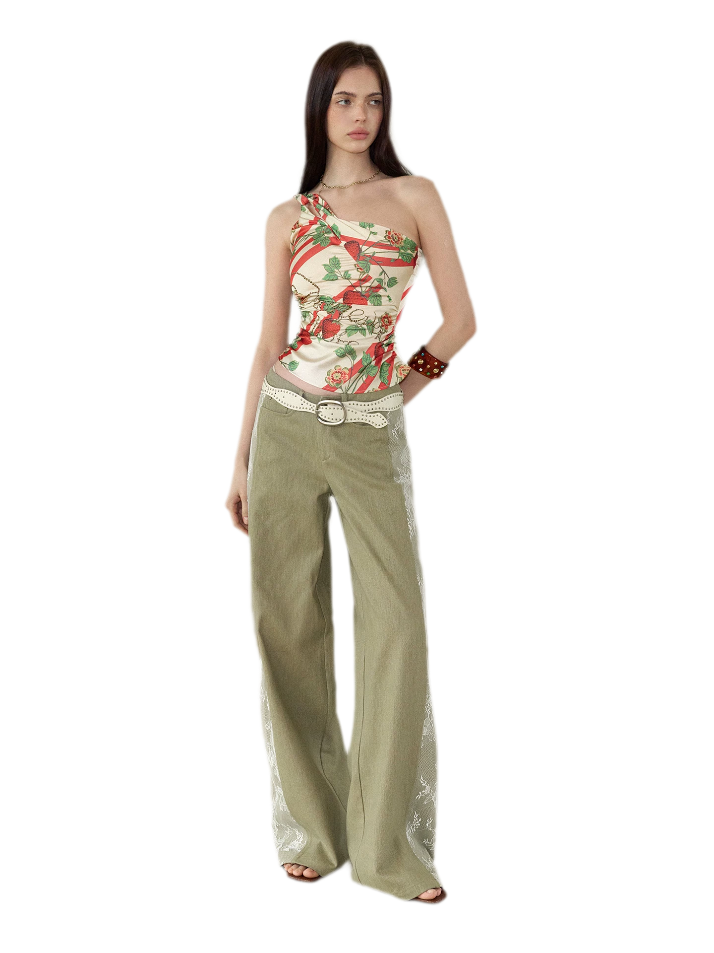 Retro Lace Spliced Loose Jeans