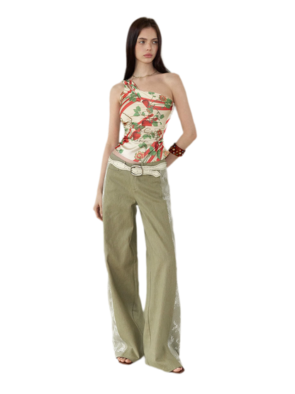 Retro Lace Spliced Loose Jeans