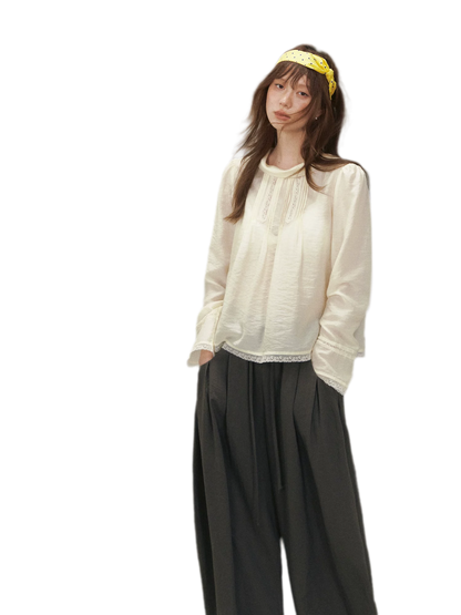 Pintuck Lace Cuff Blouse